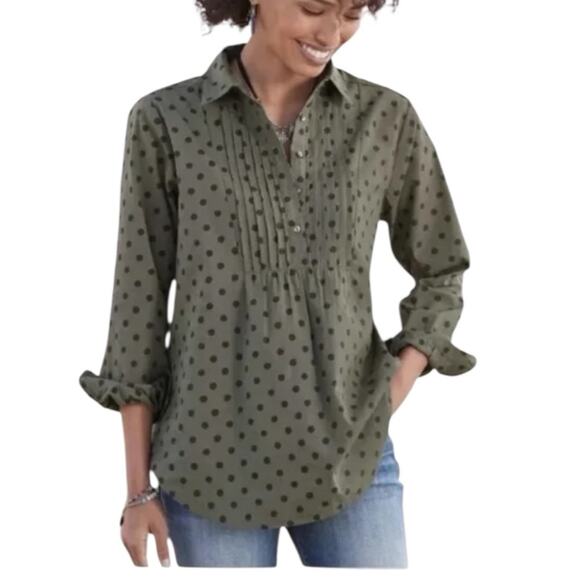 Sundance size medium Green polka dot Tunic Curved Hemline relaxed casual - Picture 1 of 10